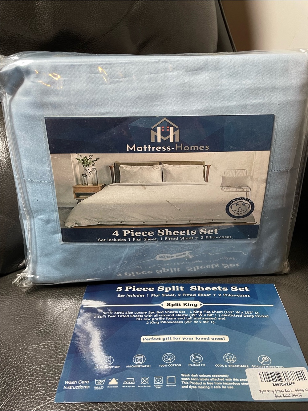 Mattress-Homes 5-Piece Split King Sheet Set 100% Cotton Light Blue Breathable